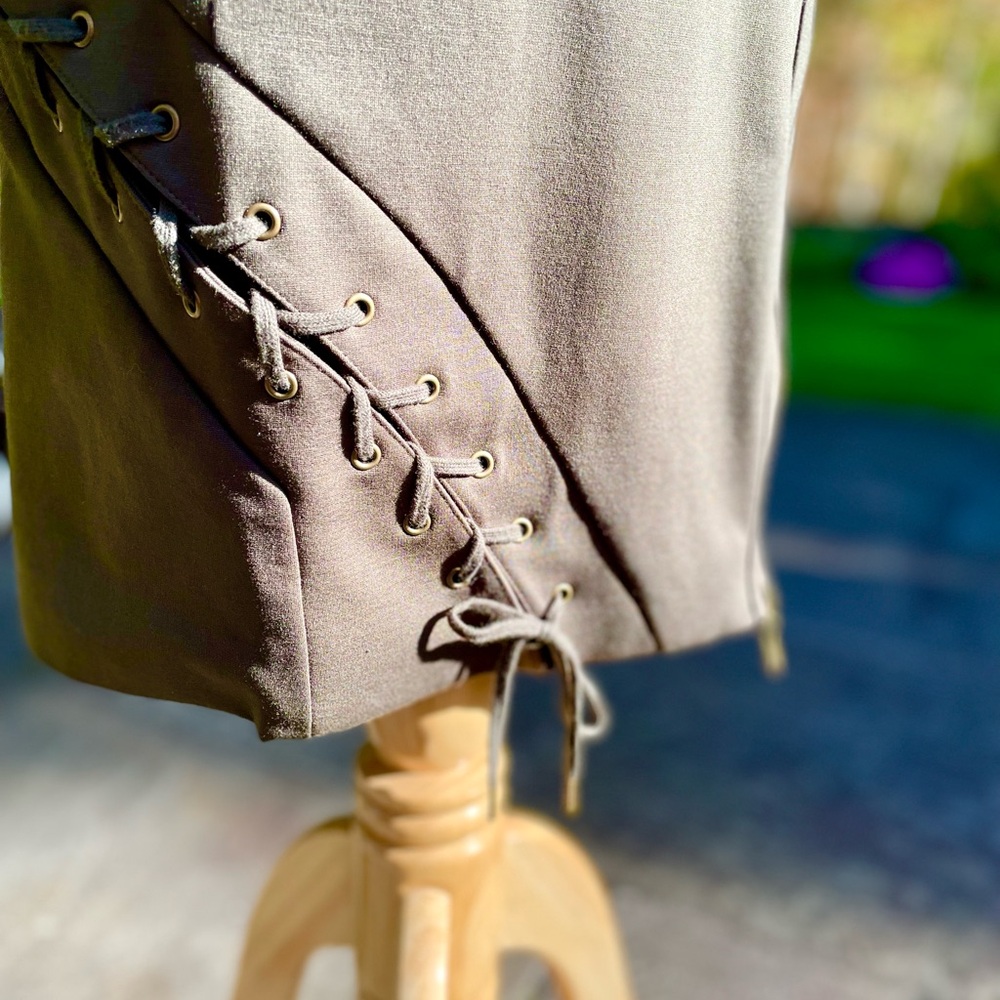 L.A.M.B. Olive Green. Asymmetric Strapless Dress. Rare Gwen Stefani Design! - Picture 5 of 8